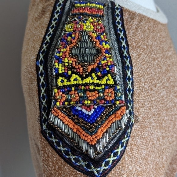 𝅺DAY trip Heathered Tan Boho Beaded Sweatshirt S - Picture 8 of 11